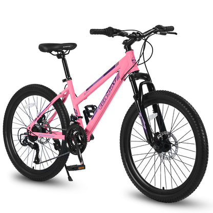 26 inch Mountain Bike 21 Speed, Dual Disc Brake, Front Suspension For Boy Girl, Pink,85% Assembled
