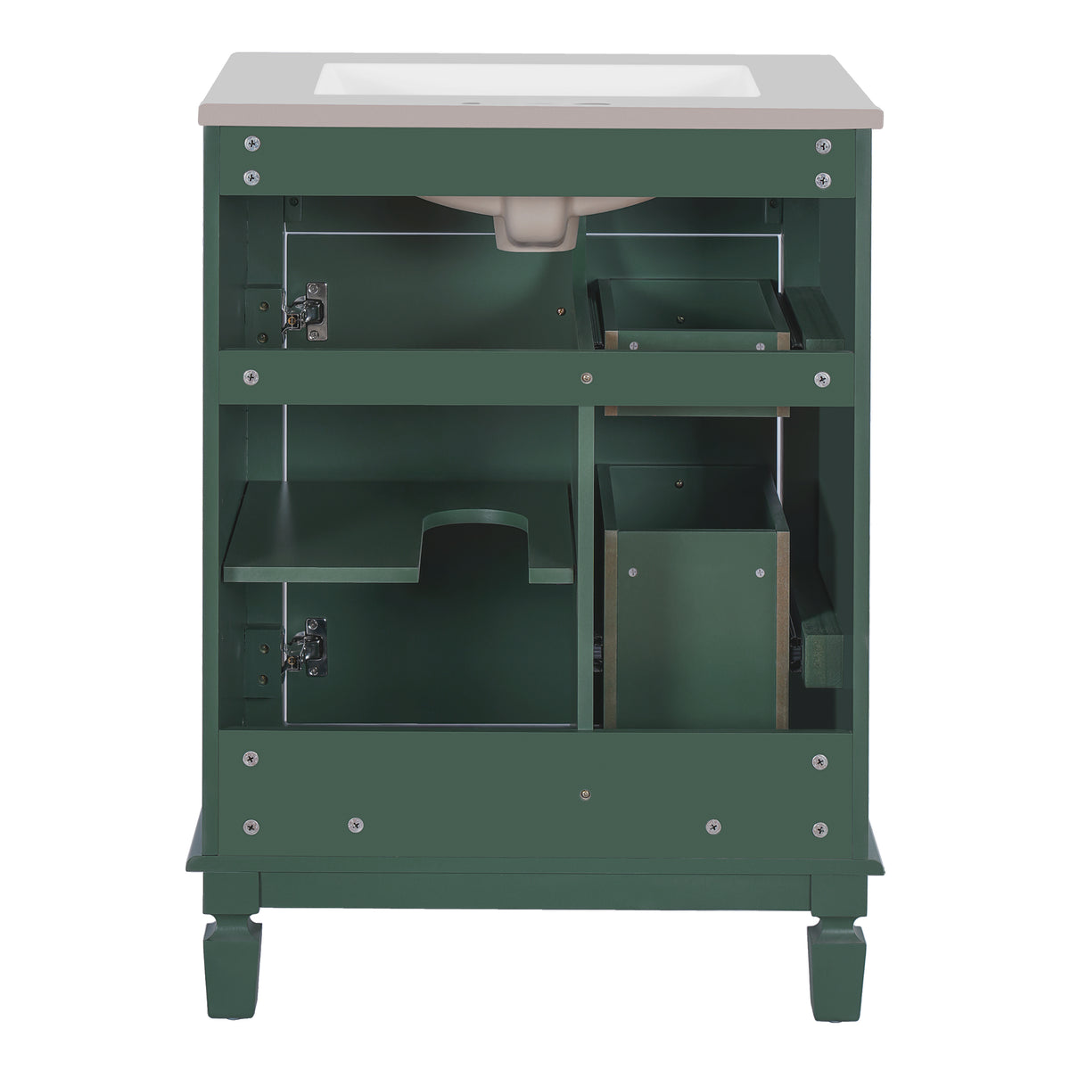 24" Bathroom Vanity with Sink, French Style Bathroom Vanity with 2 Deep Drawers & Adjustable Shelf, Ceramic Sink for 4-Inch Faucet, Soft Close Door,Green
