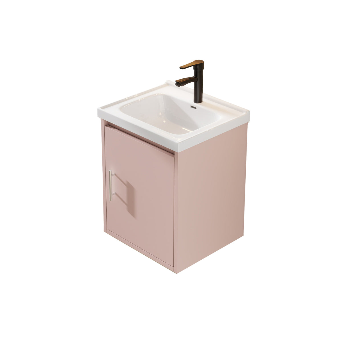 16" Floating Bathroom Vanity with Sink, Modern Wall Mounted Bathroom Vanity with Glossy White Ceramic Sink & Countertop, Soft Close Door, Plywood Storage Cabinet,Pink