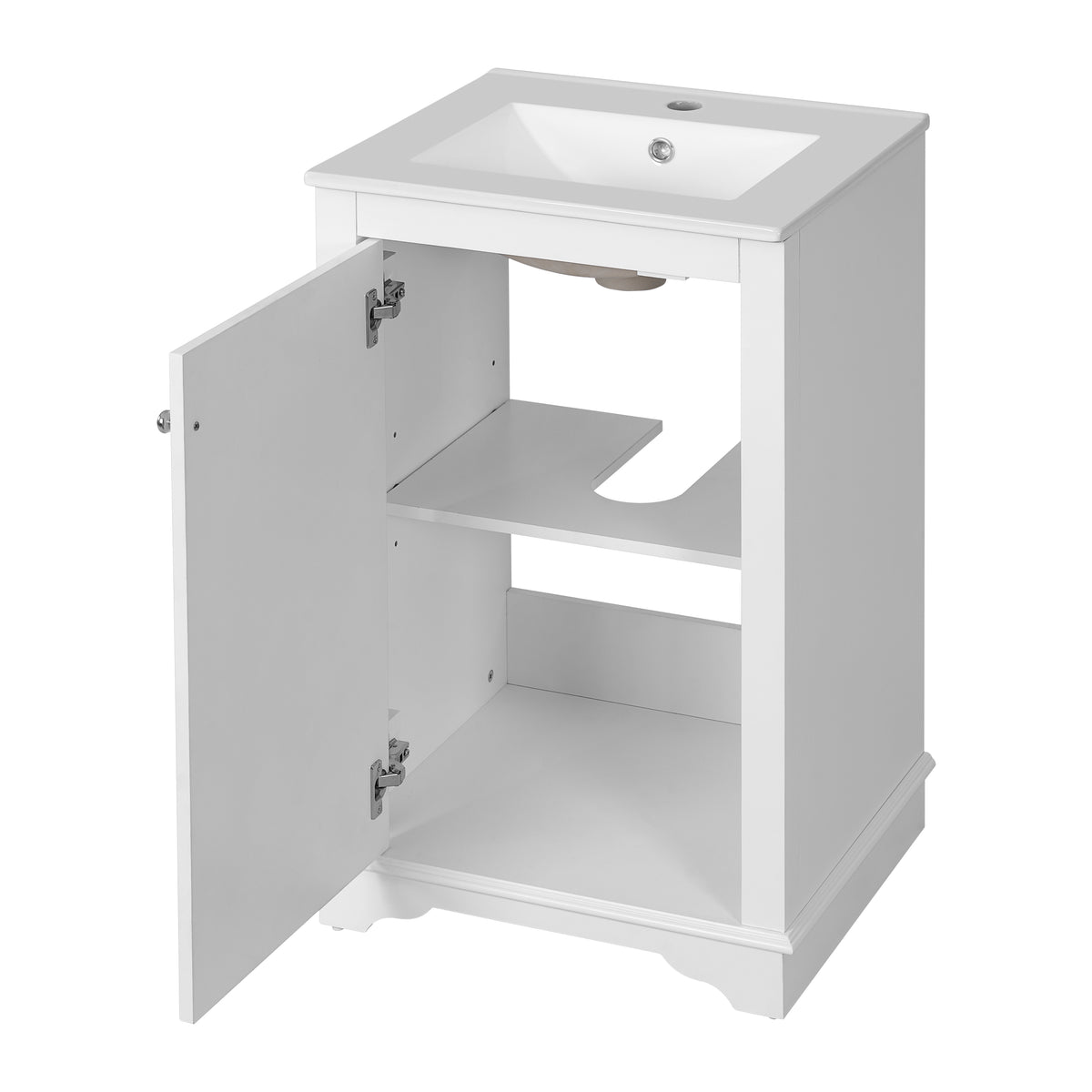 20" Shaker Style Bathroom Vanity with Sink, Small Bathroom Vanity Cabinet with Integrated Ceramic Sink, Soft Close Door, Solid Wood & MDF,White