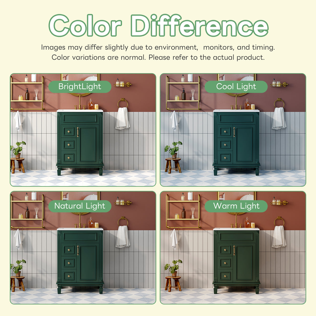 24" Bathroom Vanity with Sink, French Style Bathroom Vanity with 2 Deep Drawers & Adjustable Shelf, Ceramic Sink for 4-Inch Faucet, Soft Close Door,Green