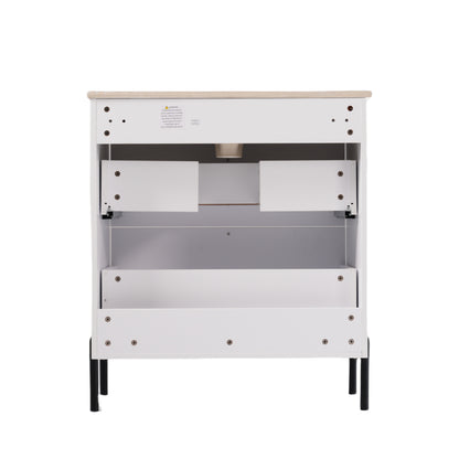 30" Bathroom Vanity with Sink, Black Fluted Bathroom Vanity with Undermount Drawer Slides & White Ceramic Basin, Finger Pull Design, Full Extension Drawers,White