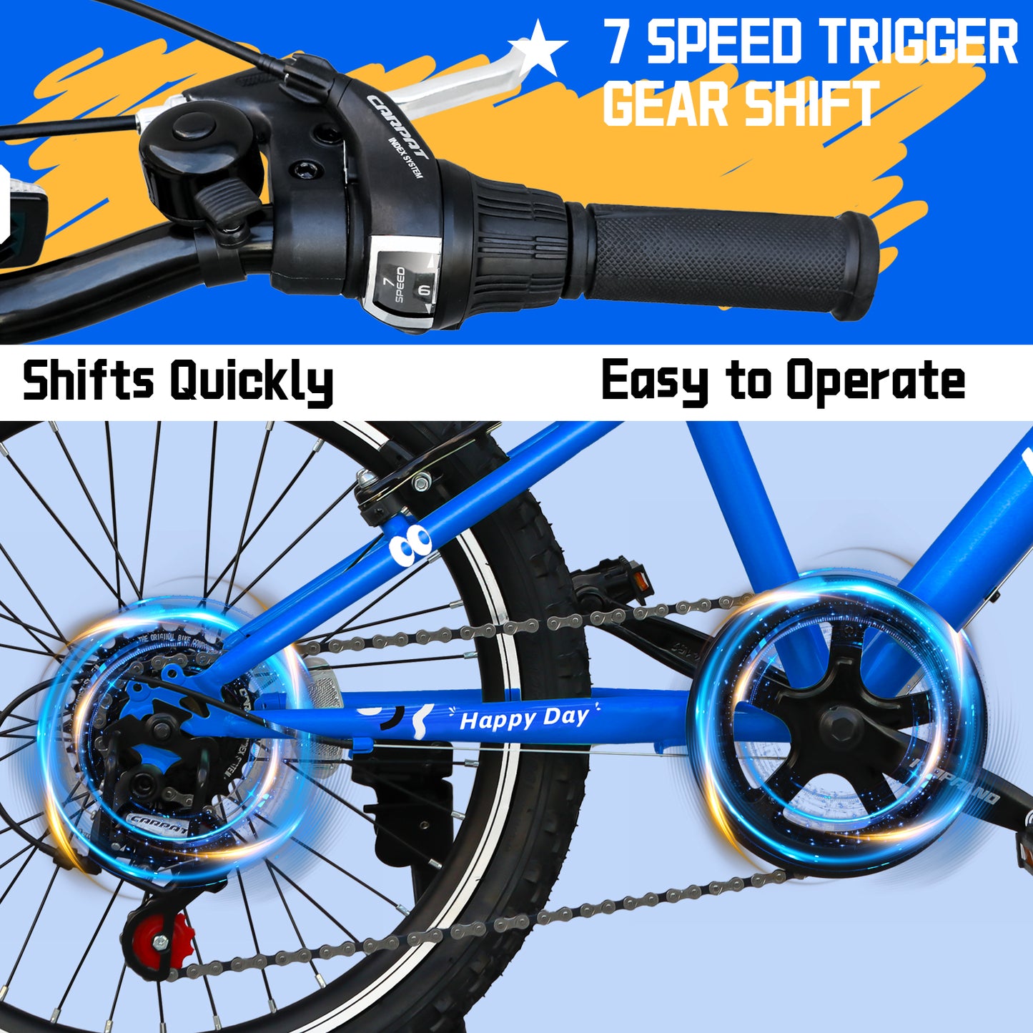 20 Inch Kids Mountain Bike, 7-Speed Drivetrain, Front Suspension, Durable Steel Frame, Bicycle for Boys & Girls Ages 6-10, Blue, 85% Pre-Assembled