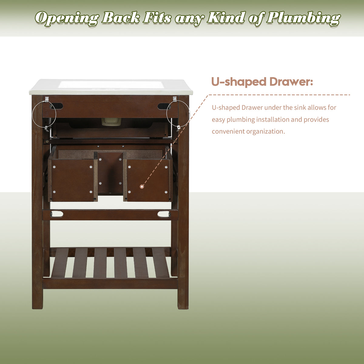 24" Bathroom Vanity with Sink, Modern Bathroom Vanity with Tip-Out Drawer & Ceramic Sink for 4" Centerset Faucet, Solid Wood Feet, Soft Close,Dark Brown
