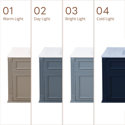 36" Floating Bathroom Vanity with Sink, Wall Mounted French Style Vanity with Stripe Carvings & Ceramic Sink for 4" Faucet, Overflow, Soft Close Door,Blue