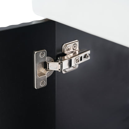 21.6" Floating Bathroom Vanity with Sink, Slim Wall Mounted Bathroom Vanity with Ceramic Basin & Overflow, Wave Pattern Door with Rose Gold Handle, Soft Close Door,Black