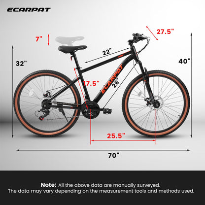 27.5 Inch Mountain Bike 21 Speed, Dual Disc Brake, Front shock absorption, For Women Men,15% Assembly Required
