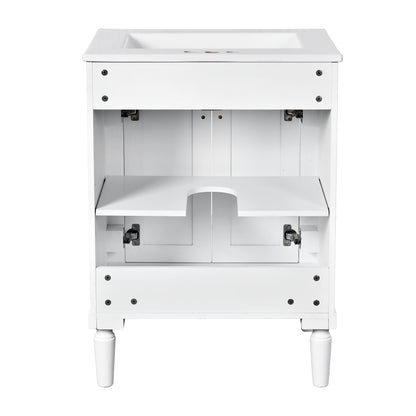 24" Bathroom Vanity with Sink, Modern Bathroom Vanity Cabinet with Enclosed Storage Door, 32mm Faucet Hole Ceramic Basin, Easy Assembly,White