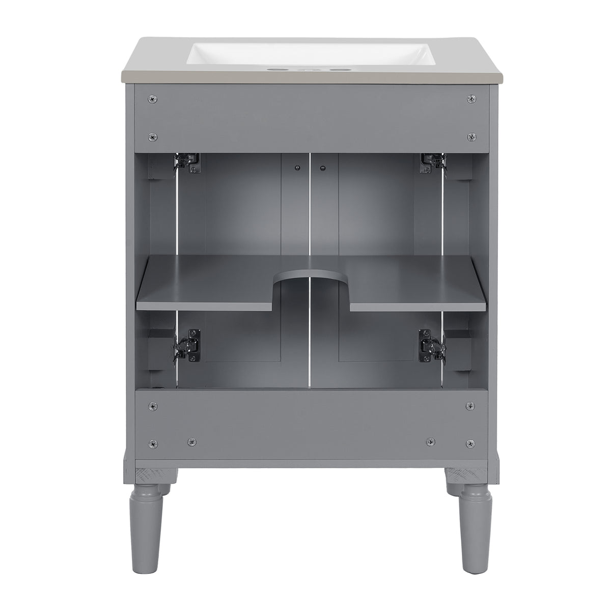 24" Bathroom Vanity with Sink, French Style Small Bathroom Vanity with Semi-Circular Column Design, Ceramic Sink with Overflow, Soft Close Door,Grey