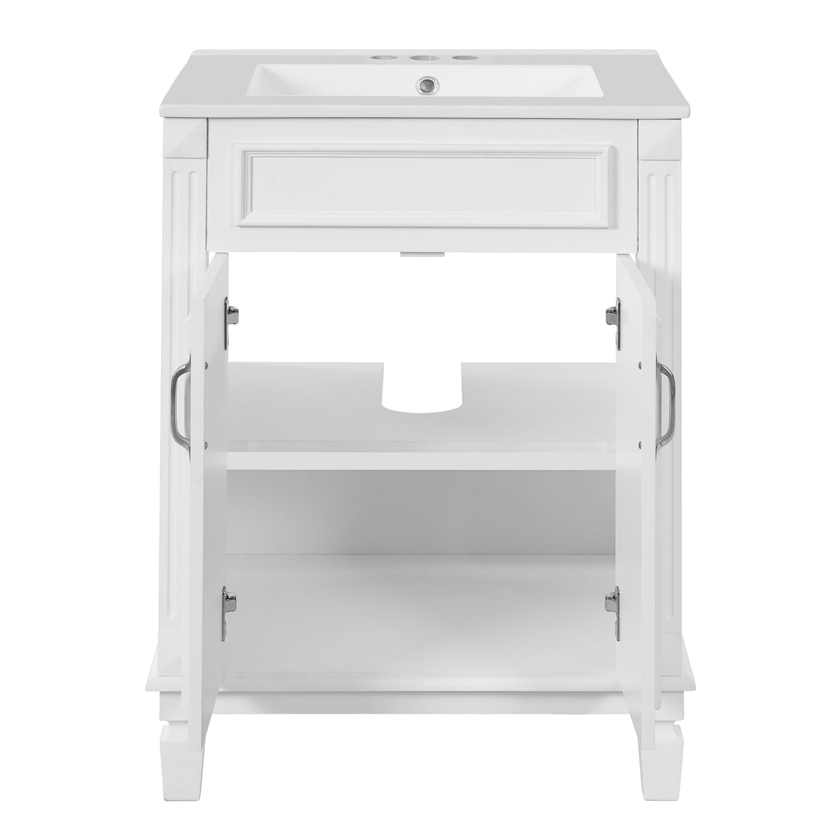 24" Bathroom Vanity with Sink, French Style Bathroom Vanity with Carved Legs & Drawer, Adjustable Shelf, Back Cutout for Plumbing, Soft Close Door,White
