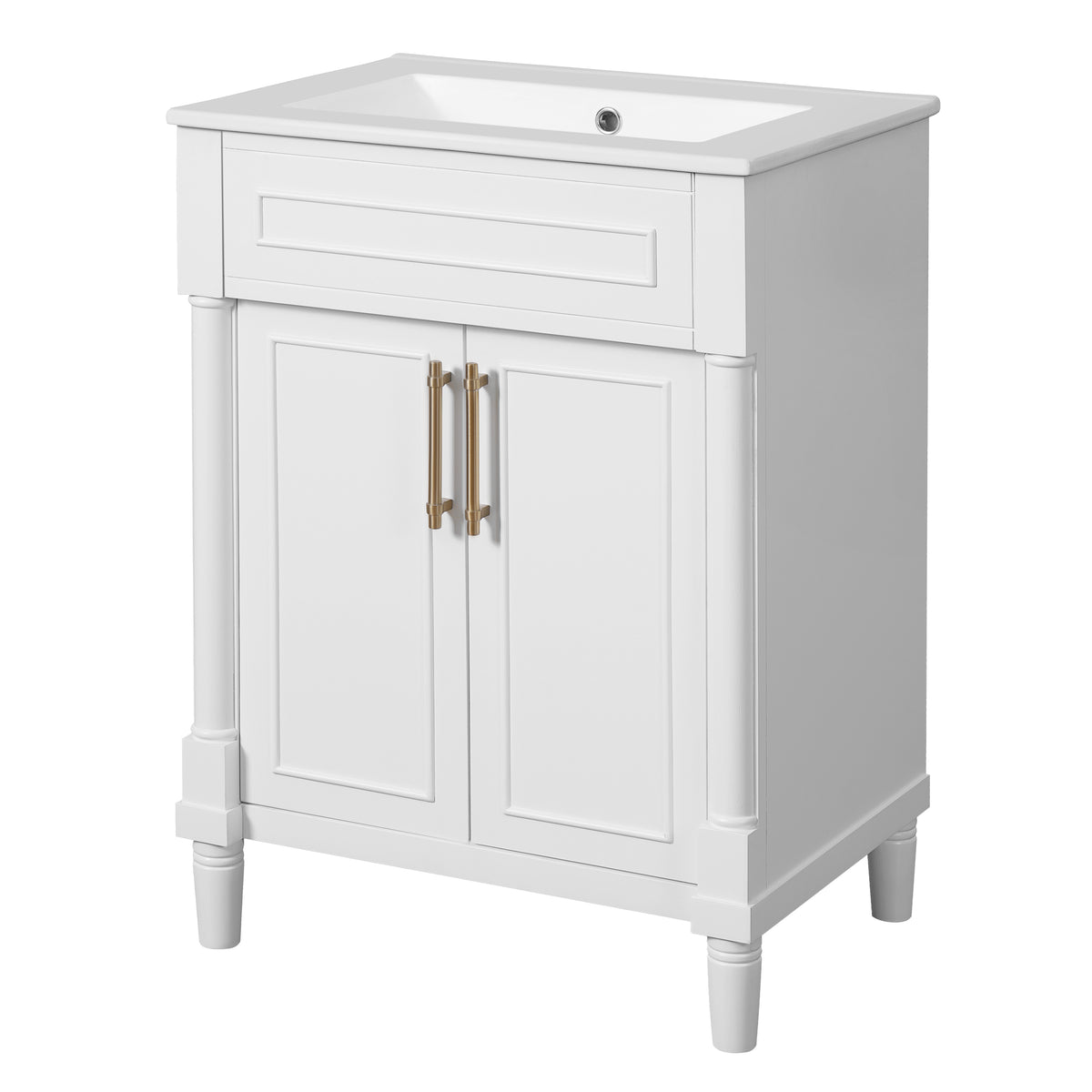 24" Bathroom Vanity with Sink, Modern Bathroom Vanity with Half-Moon Ceramic Sink for 4" Faucet, Adjustable Shelf & Painted Finish, for Small Bathroom,White