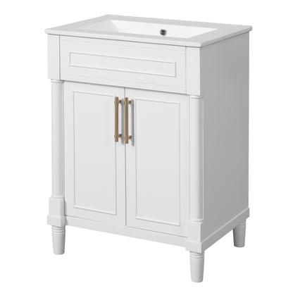 24" Bathroom Vanity with Sink, Modern Bathroom Vanity with Half-Moon Ceramic Sink for 4" Faucet, Adjustable Shelf & Painted Finish, for Small Bathroom,White