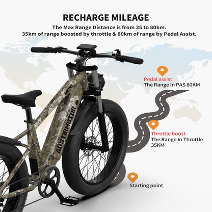 1000W 26 inch Fat Tire Electric Mountain Bike 31 mph 52V 20AH Removable Lithium Battery Ebike
