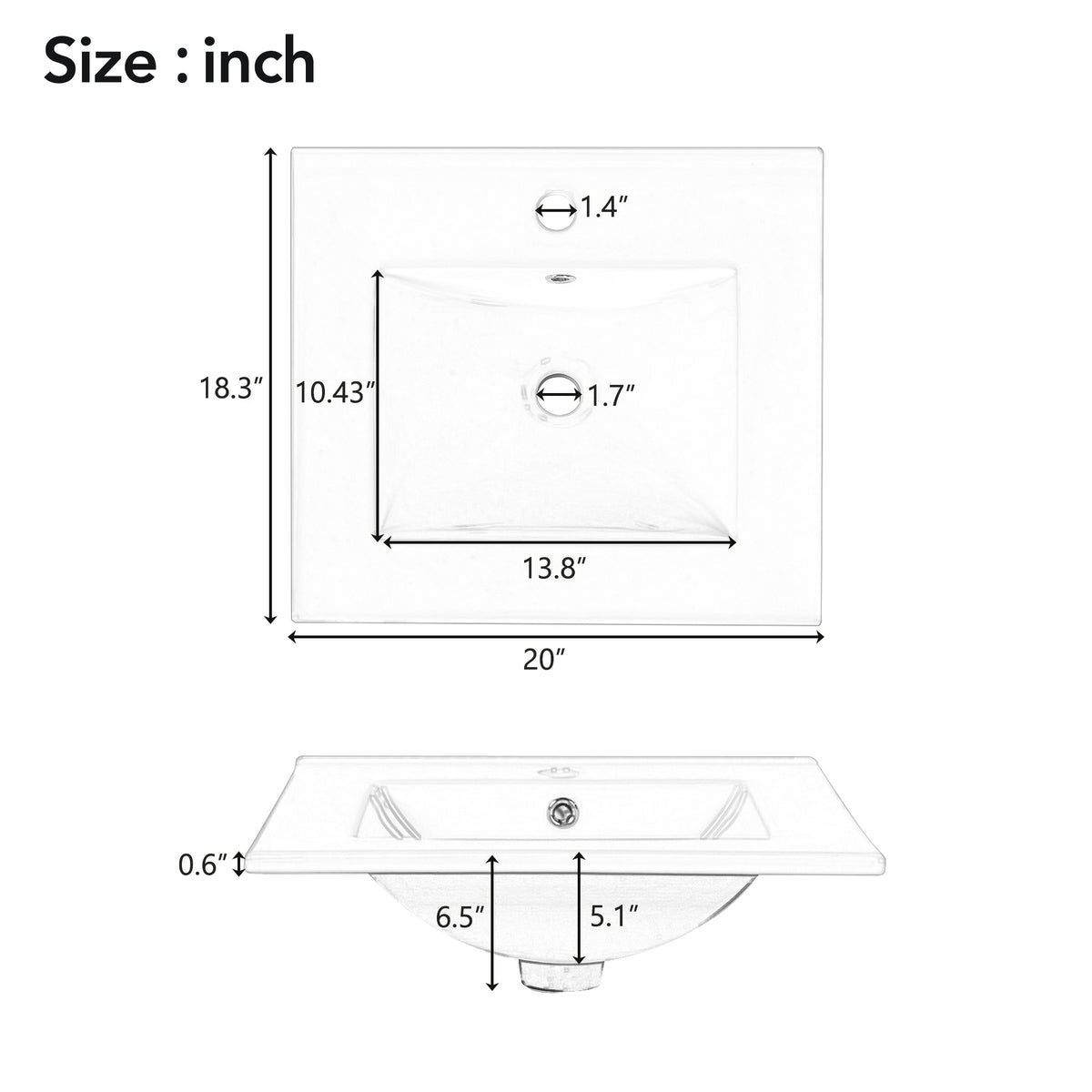 20" Bathroom Vanity with Sink, Classic Modern Bathroom Vanity Cabinet with U-Shaped Adjustable Shelf & Door Rack, Soft Close Door, Aluminum Handle,Black