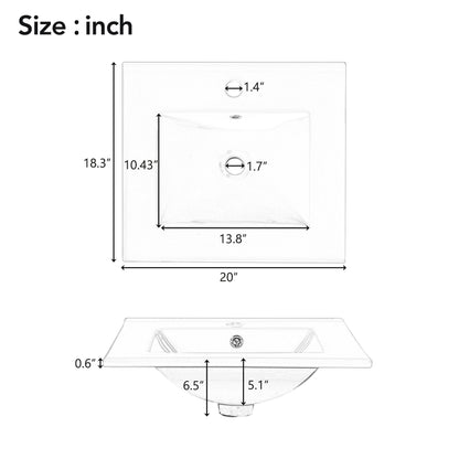 20" Bathroom Vanity with Sink, Classic Modern Bathroom Vanity Cabinet with U-Shaped Adjustable Shelf & Door Rack, Soft Close Door, Aluminum Handle,Black
