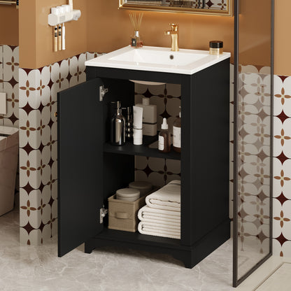 20" Shaker Style Bathroom Vanity with Sink, Small Bathroom Vanity Cabinet with Integrated Ceramic Sink, Soft Close Door, Solid Wood & MDF,Black