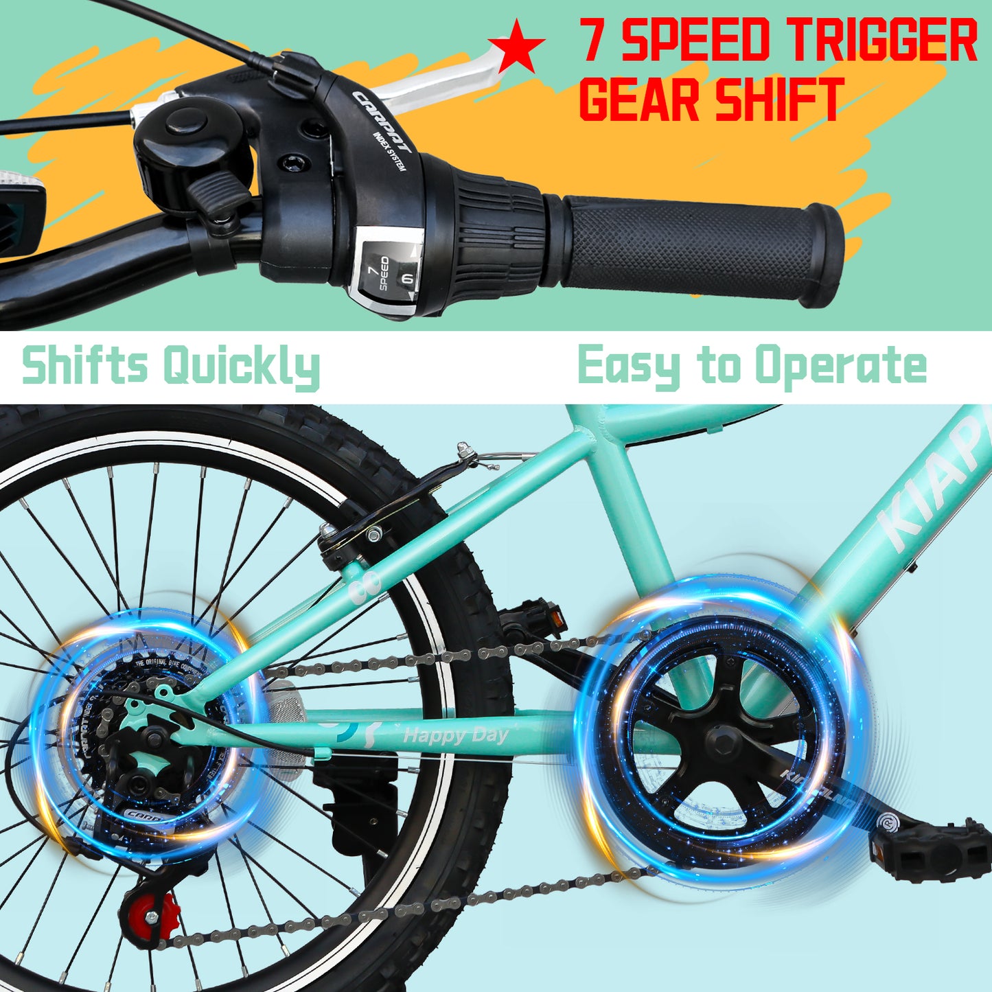 20 Inch Kids Mountain Bike, 7-Speed Drivetrain, Front Suspension, Durable Steel Frame, Bicycle for Boys & Girls Ages 6-10, Green, 85% Pre-Assembled