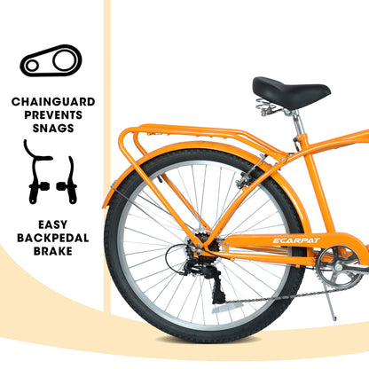 26" Beach Cruiser Bike for Women & Men, 7-Speed Comfort Cruiser Bicycle, High-Tensile Steel Frame, Alloy Wheels, V-Brakes, Adult Bike for Commuting, City Riding & Outdoor Recreation