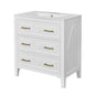 30" Bathroom Vanity with Sink, Black Bathroom Vanity with 3 Drawers & Carved Detail, Ceramic Sink for 4" Centerset Faucet with Overflow, Solid Pine Wood Frame,White