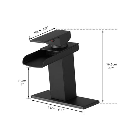 Bathroom Single Hole Sink Waterfall Faucet Matte Black Single Handle With Deck Plate W1932P181174