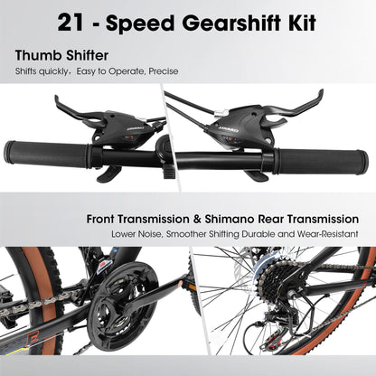 27.5 Inch Mountain Bike 21 Speed, Dual Disc Brake, Front shock absorption, For Women Men,15% Assembly Required