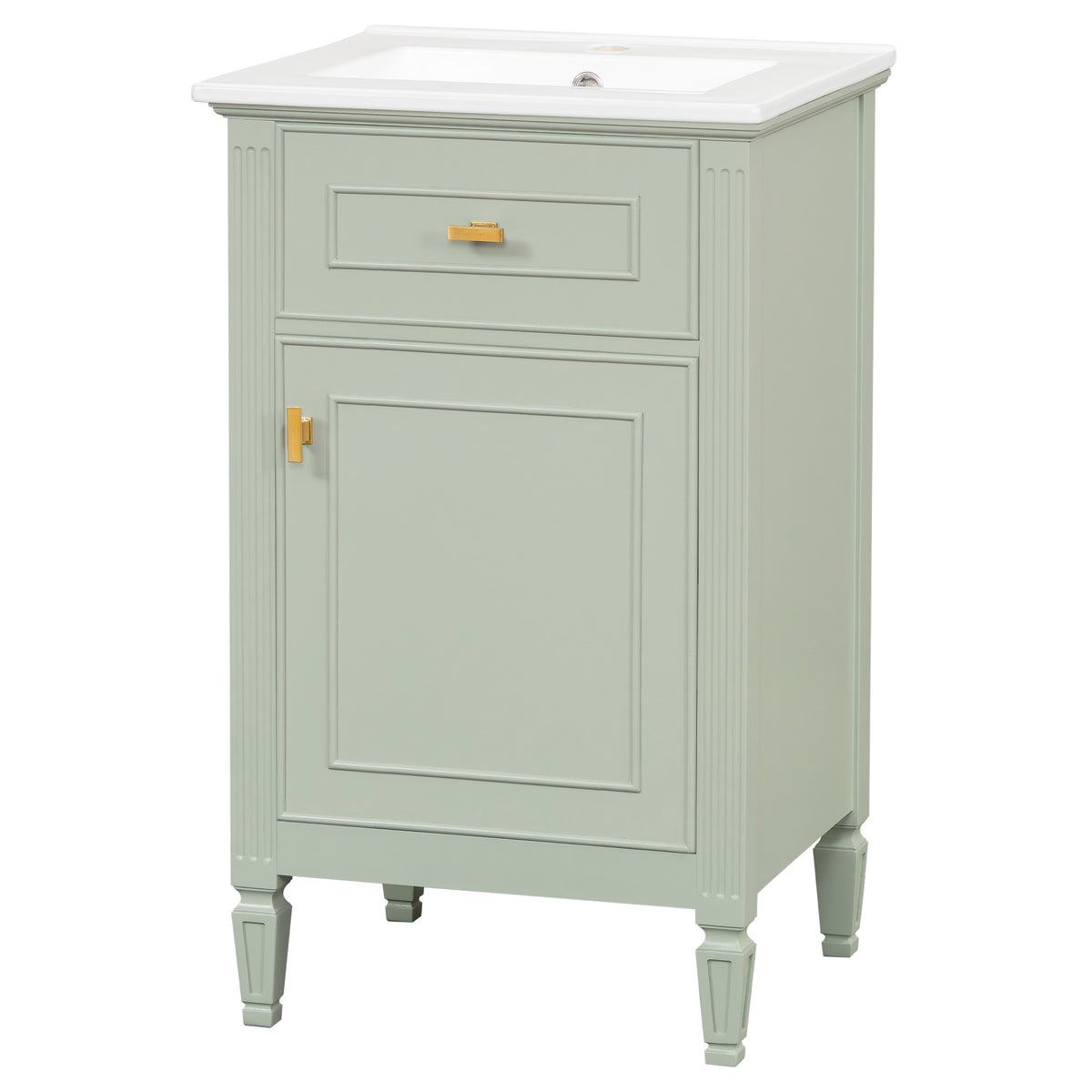 20" Bathroom Vanity with Sink, Small Freestanding Bathroom Vanity Cabinet with Tilt-Out Drawer & Adjustable Shelf, Soft Close Door, Gold Knobs,Green