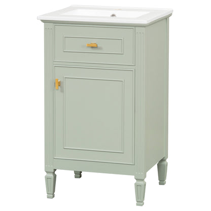 20" Bathroom Vanity with Sink, Small Freestanding Bathroom Vanity Cabinet with Tilt-Out Drawer & Adjustable Shelf, Soft Close Door, Gold Knobs,Green
