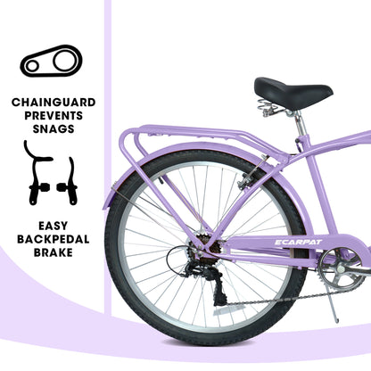 26" Beach Cruiser Bike for Women & Men, 7-Speed Comfort Cruiser Bicycle, High-Tensile Steel Frame, Alloy Wheels, V-Brakes, Adult Bike for Commuting, City Riding & Outdoor Recreation