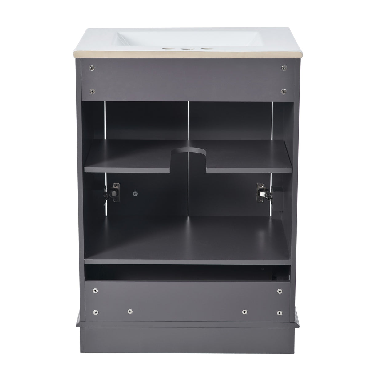 24" Bathroom Vanity with Sink, Modern Bathroom Vanity with White Ceramic Sink & Drawer, 3-Level Adjustable Shelf, Solid Wood Frame, for Small Bathroom,Blue Grey
