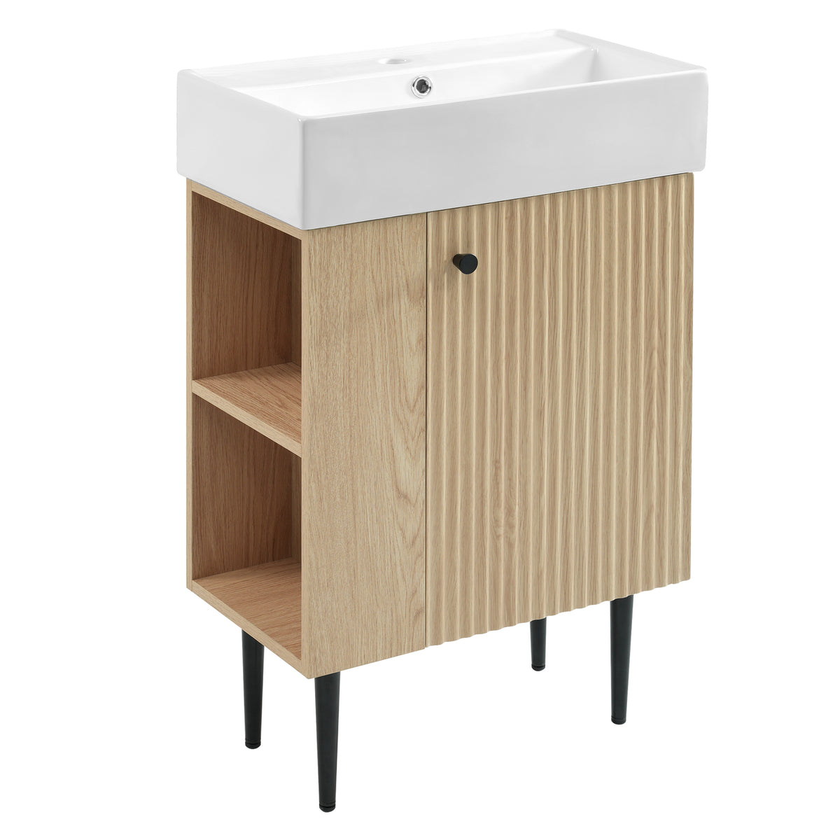 21.6" Bathroom Vanity with Sink, Slim Freestanding Bathroom Vanity Cabinet with Ceramic Sink & Overflow, Gold Metal Legs, Soft Close Door, for Small Bathroom,,Wood