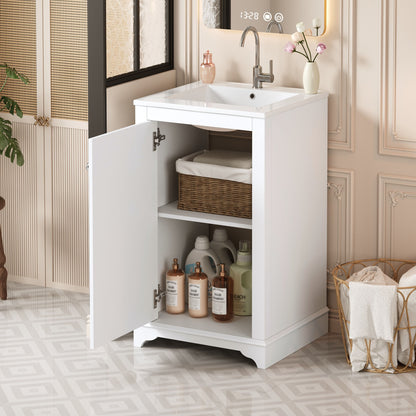 20" Shaker Style Bathroom Vanity with Sink, Small Bathroom Vanity Cabinet with Integrated Ceramic Sink, Soft Close Door, Solid Wood & MDF,White