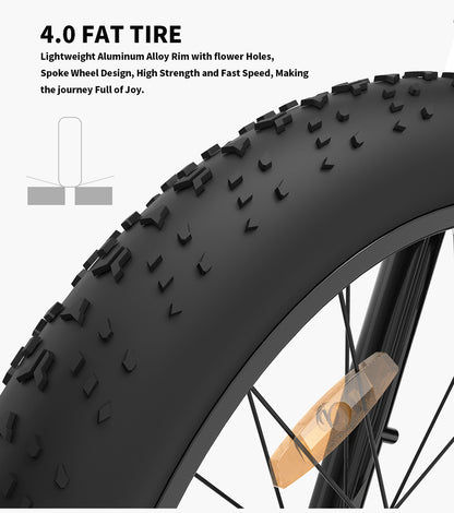 1000W 26 inch Fat Tire AOSTIRMOTOR Electric Mountain Bike 31 mph 48V 20AH Removable Lithium Battery With Rack