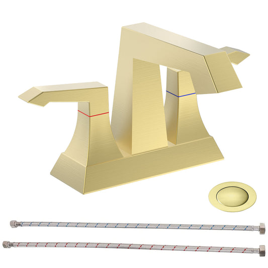 Bathroom Widespread Three Hole Sink Faucet Brushed Gold Two Handles With Pop-up Drain T3177P277483