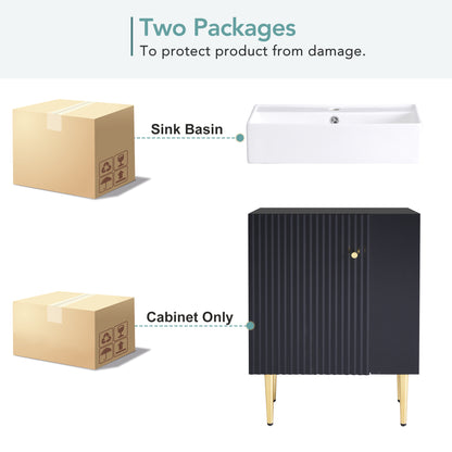 21.6" Bathroom Vanity with Sink, Slim Freestanding Bathroom Vanity Cabinet with Ceramic Sink & Overflow, Gold Metal Legs, Soft Close Door, for Small Bathroom,,Black