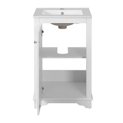 20" Shaker Style Bathroom Vanity with Sink, Small Bathroom Vanity Cabinet with Integrated Ceramic Sink, Soft Close Door, Solid Wood & MDF,White