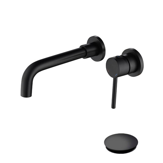 Bathroom Sink Faucet Matte Black Single Handle Wall Mounted Pop-up Drain W928P261575