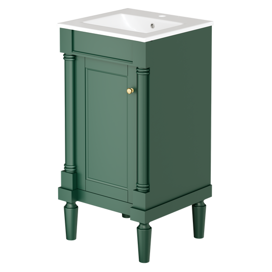 18" Bathroom Vanity with Sink, French Style Small Bathroom Vanity with Semi-Circular Column Design, Ceramic Sink with Overflow, Soft Close Door,Green