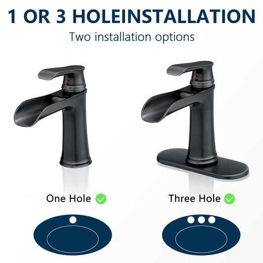 Bathroom Single Hole or Three Hole Waterfall Sink Faucet Oil-Rubbed Bronze Single Handle With Deck Plate W1932P180747