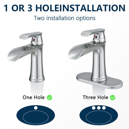 Bathroom Single Hole or Three Hole Waterfall Sink Faucet Brushed Nickel Single Handle With Deck Plate W1932P180746