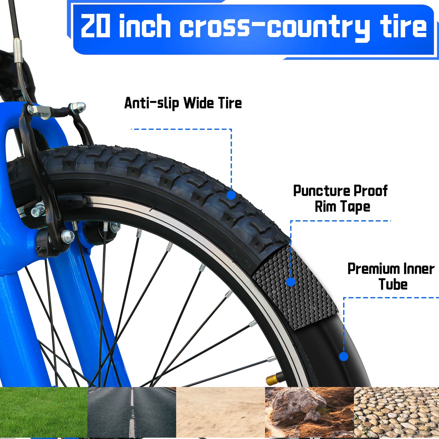 20 Inch Kids Mountain Bike, 7-Speed Drivetrain, Front Suspension, Durable Steel Frame, Bicycle for Boys & Girls Ages 6-10, Blue, 85% Pre-Assembled