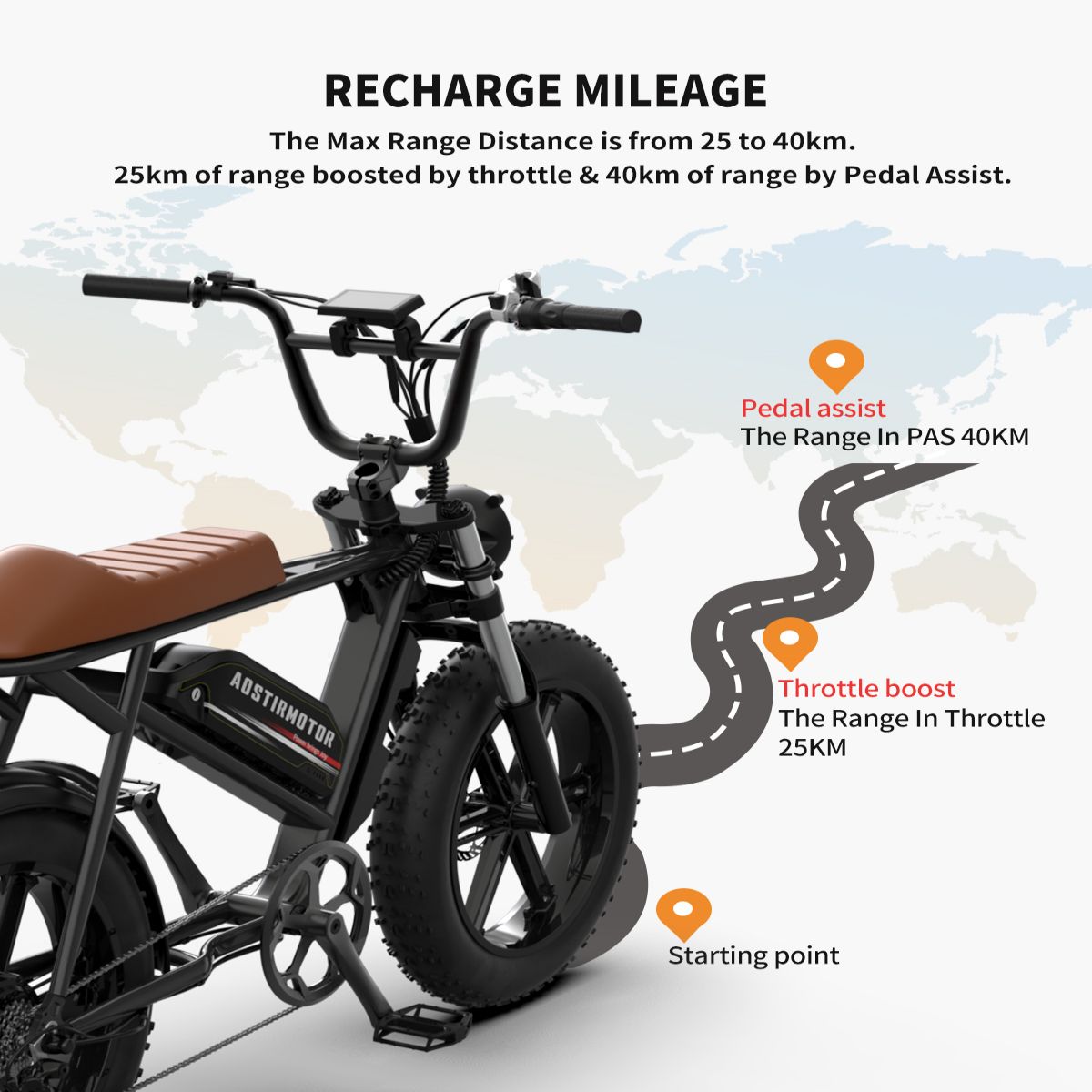 750W 20inch Fat Tires Electric Mountain Snow Bike 25 mph 48V 12.5AH Removable Lithium Battery Ebike