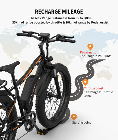 750W 26 inch Fat tire Electric Bike 28 mph 48V 13AH Removable Lithium Battery Ebike with Rack