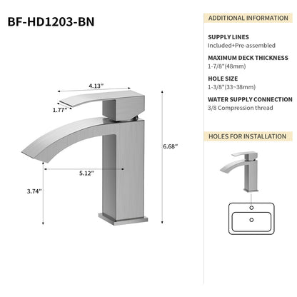 Bathroom Single Hole Sink Waterfall Faucet Brushed Nickel Single Handle B2724P262879