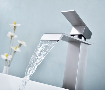 Bathroom Single Hole or Three Holes Vessel Sink Faucet Brushed Nickel Single Handle With Deck Plate and Pop-up Drain W928P225281