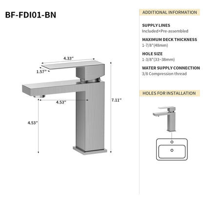 Bathroom Single Hole Sink Faucet Brushed Nickel Single Handle B2724P262875