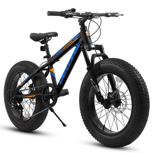 20" Fat Tire Bike for Boys & Girls, Fits Riders 48"-60" Tall, 7-Speed Mountain Bicycle with Dual Disc Brakes, Front Suspension Fork, High-Carbon Steel Frame, 20x4.0 Wide Tires