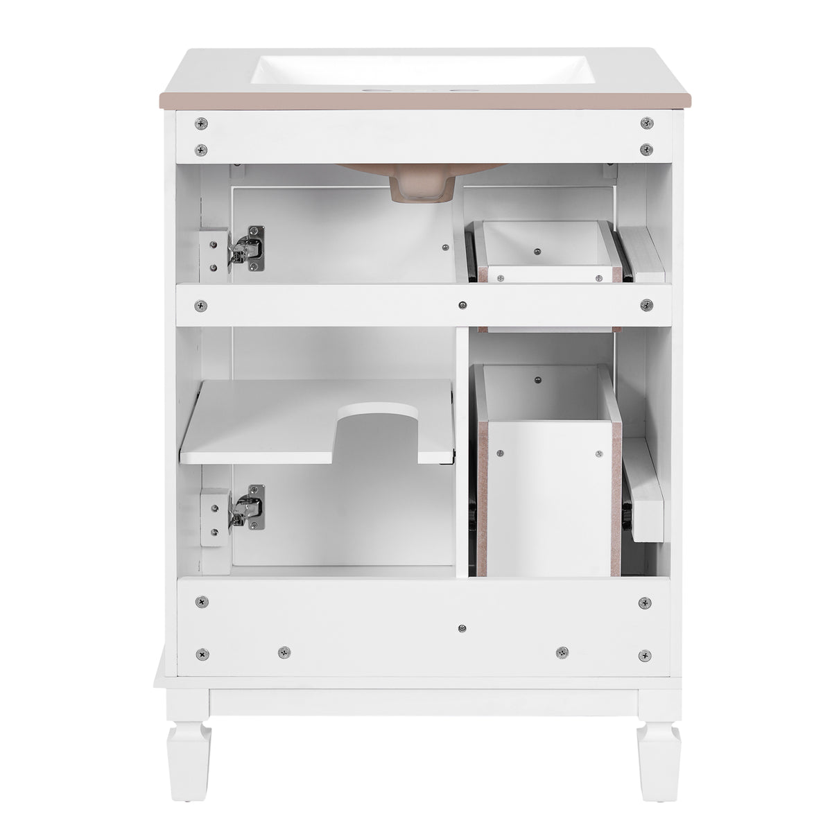 24" Bathroom Vanity with Sink, French Style Bathroom Vanity with 2 Deep Drawers & Adjustable Shelf, Ceramic Sink for 4-Inch Faucet, Soft Close Door,White