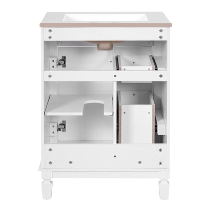 24" Bathroom Vanity with Sink, French Style Bathroom Vanity with 2 Deep Drawers & Adjustable Shelf, Ceramic Sink for 4-Inch Faucet, Soft Close Door,White