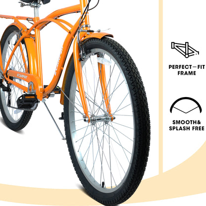 26" Beach Cruiser Bike for Women & Men, 7-Speed Comfort Cruiser Bicycle, High-Tensile Steel Frame, Alloy Wheels, V-Brakes, Adult Bike for Commuting, City Riding & Outdoor Recreation