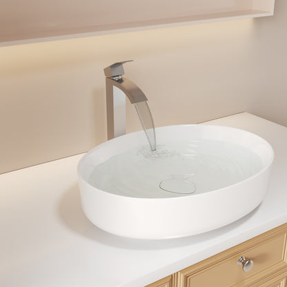 Bathroom Single Hole Vessel Sink Waterfall Faucet Brushed Nickel Single Handle B2724P262883